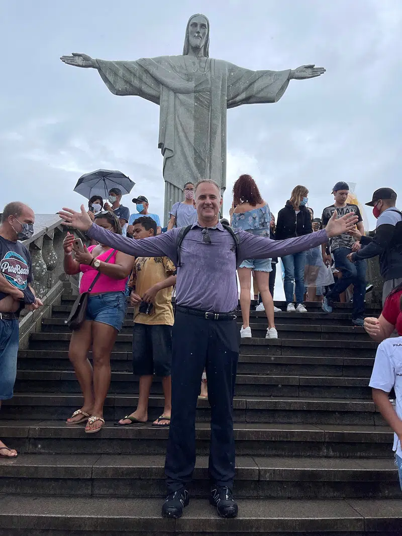 Dennis Hernandez at Christ Redeemer statue