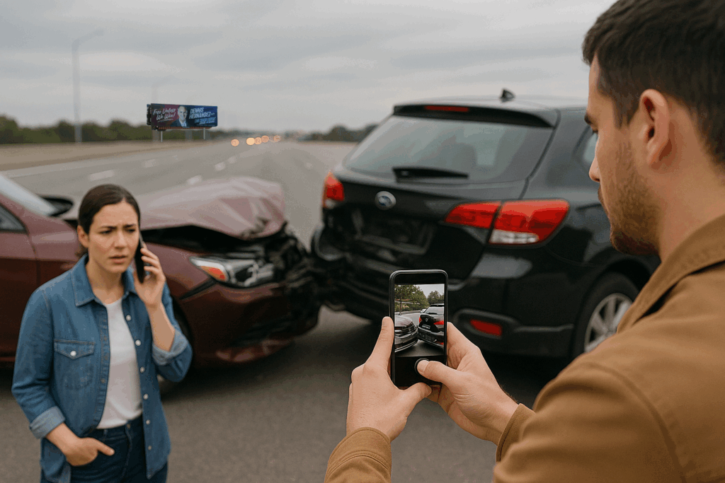 Florida car accident scene being documented for a personal injury claim, supporting legal case with Dennis Hernandez & Associates.