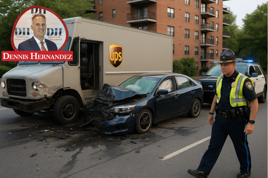 UPS delivery truck involved in a highway accident