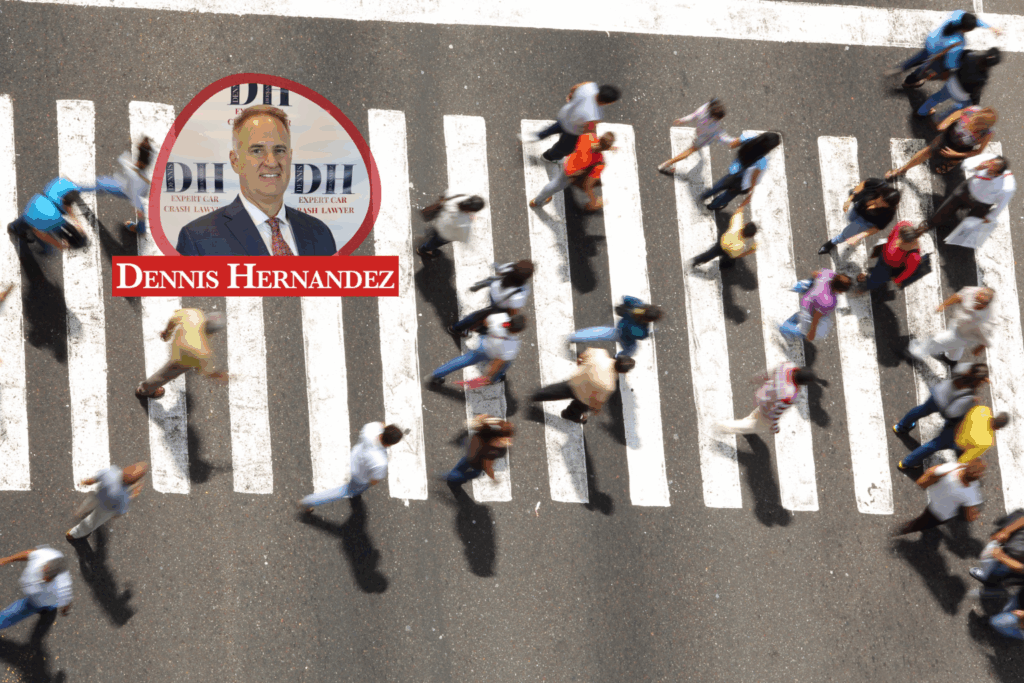 Pedestrians crossing a busy Florida street, symbolizing the dangers of pedestrian accidents and the legal protection offered by Dennis Hernandez Injury Attorneys.