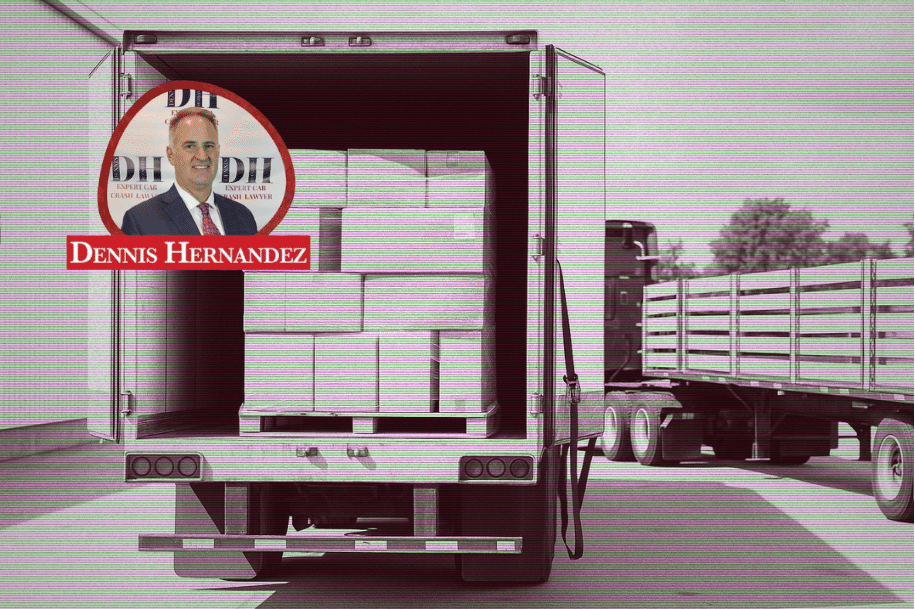 Open semi-trailer truck loaded with boxes on a bright day.
