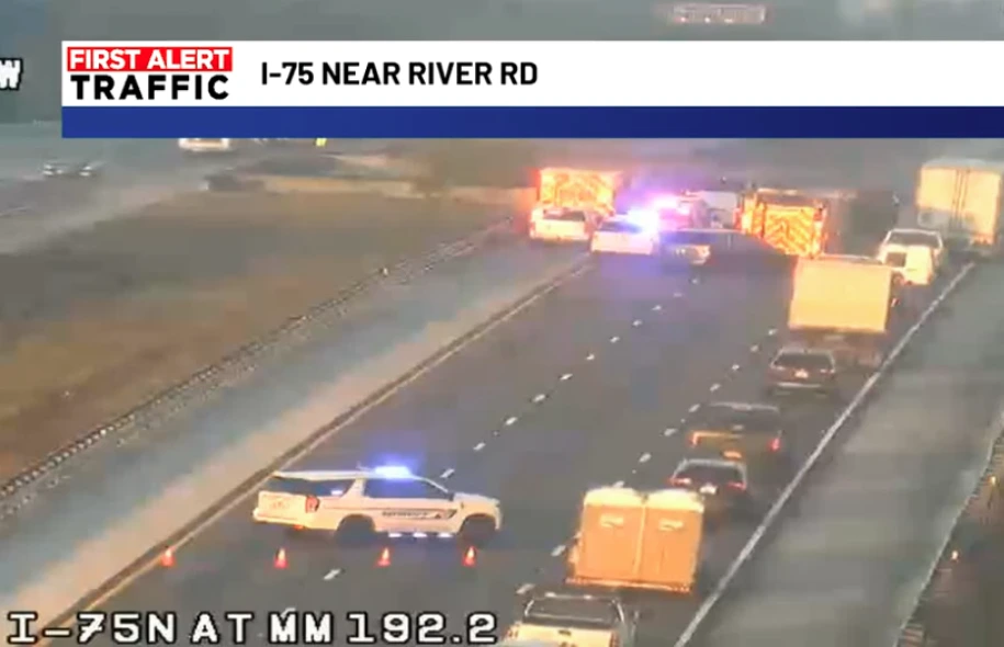Florida Highway Patrol blocks northbound I-75 near mile marker 192 after crash causing major traffic delay