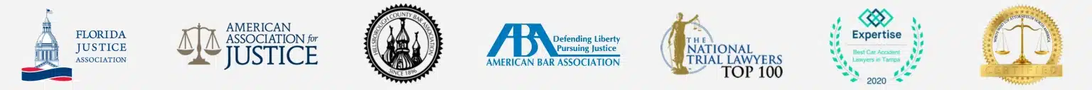 Logos of legal associations, bar organizations, and attorney recognition awards.