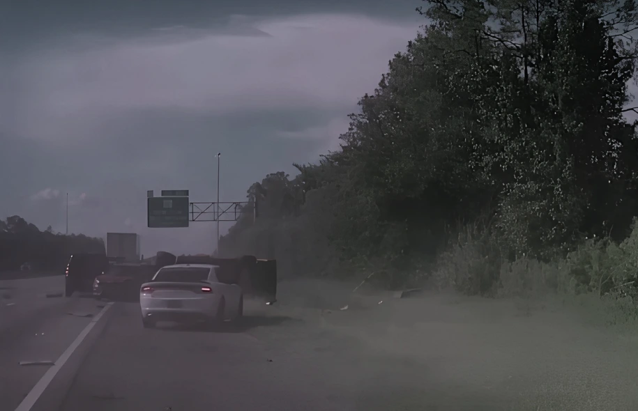 Vehicles stopped along Interstate 75 after a multi vehicle crash reportedly caused by a driver falling asleep in Pasco County.