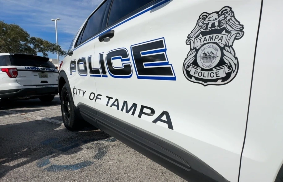 Tampa Police Department patrol vehicles at the scene of a fatal crash involving a Tesla and a Volkswagen in Tampa, Florida.