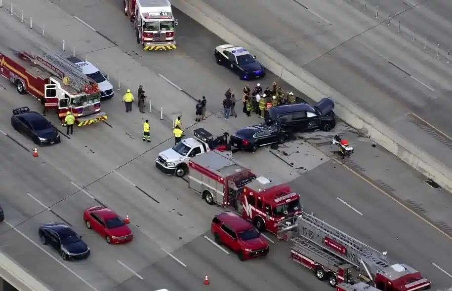 Emergency crews respond to a multi-vehicle crash on southbound I-95 near Sunrise Boulevard in Fort Lauderdale.